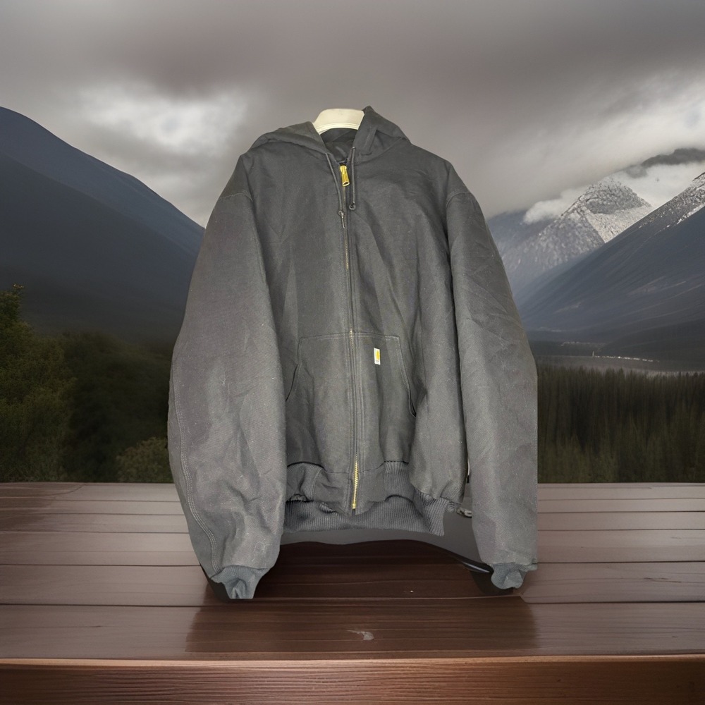 Carhartt J140‎ Black Active Jacket 2XL Tall USA Workwear Hooded Zip